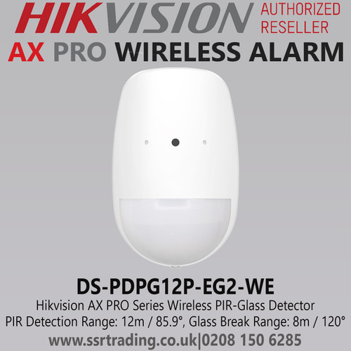DS-PDPG12P-EG2-WE Hikvision AX PRO Wireless PIR-Glass Break Detector - PIR Detection Range: 12m / 85.9° - Glass Break Range: 8m / 120°
