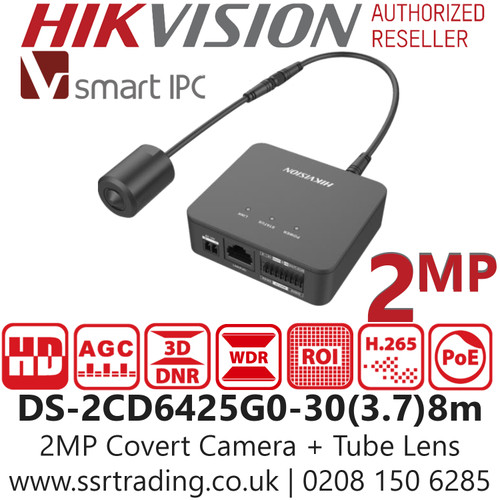Hikvision 2MP IP PoE Covert Camera with Tube Lens (8m Cable) - DS-2CD6425G0-30(3.7mm)8m