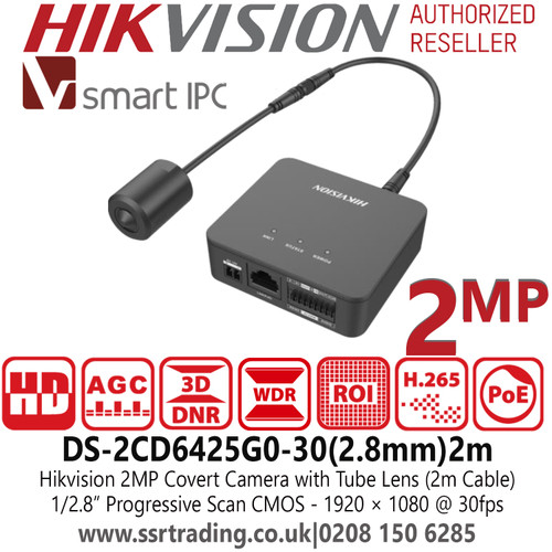 2MP Hikvision DS-2CD6425G0-30(2.8mm)2m  2MP PoE Covert Camera + Tube Lens (2m Cable)