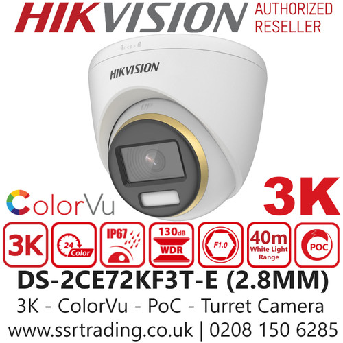 Hikvision 3K ColorVu PoC Fixed Lens Turret Camera - DS-2CE72KF3T-E(2.8mm)