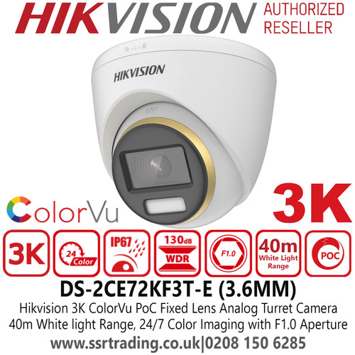 Hikvision 3K ColorVu PoC Fixed Lens Turret Camera - DS-2CE72KF3T-E(3.6mm) 