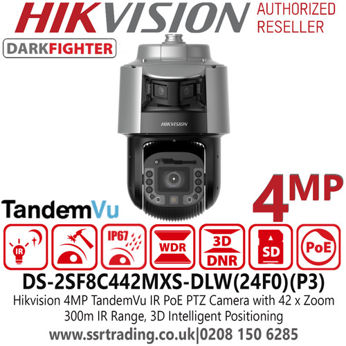 DS-2SF8C442MXS-DLW-24F0-P3 Hikvision  4MP TandemVu IR PTZ with 42 X Optical Zoom, 300 IR Distance, Darkfighter Technology 