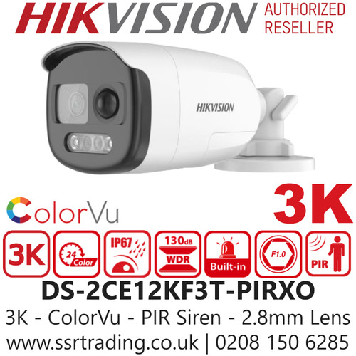 Hikvision 3K ColorVu PIR Siren Analog Bullet Camera - DS-2CE12KF3T-PIRXO (2.8mm)