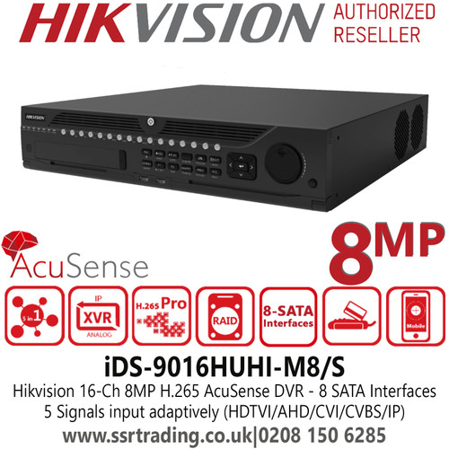 Hikvision iDS-9016HUHI-M8/S 16-Ch 8MP AcuSense 8 SATA Interfaces 16Channel DVR, HDTVI/AHD/CVI/CVBS/IP Video Inputs 
