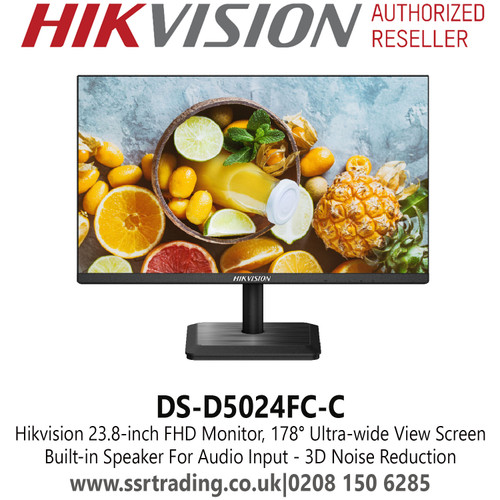 Hikvision DS-D5024FC-C 24 inch FHD 1080p Monitor, Built-in Speaker For Audio Input, 2 Channels of 8 Bit/10 bit LVDS HD (1920 × 1080) Display,  178° Ultra-Wide View Screen.