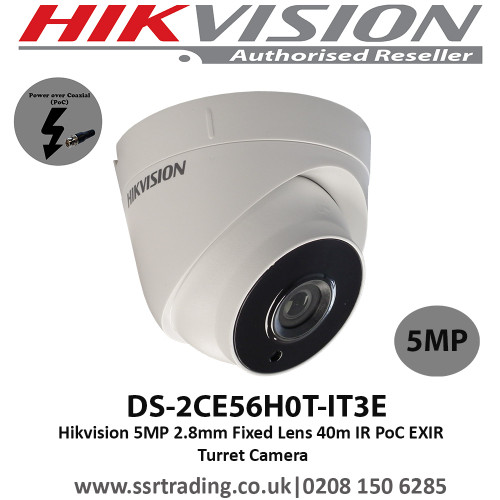 Hikvision 5MP 2.8mm Fixed Lens 40m IR PoC EXIR Turret Camera- (DS-2CE56H0T-IT3E)
