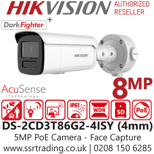 Hikvision 8MP IP PoE OutDoor Face Capture AcuSense Darkfighter Bullet Camera - DS-2CD3T86G2-4ISY (4mm)