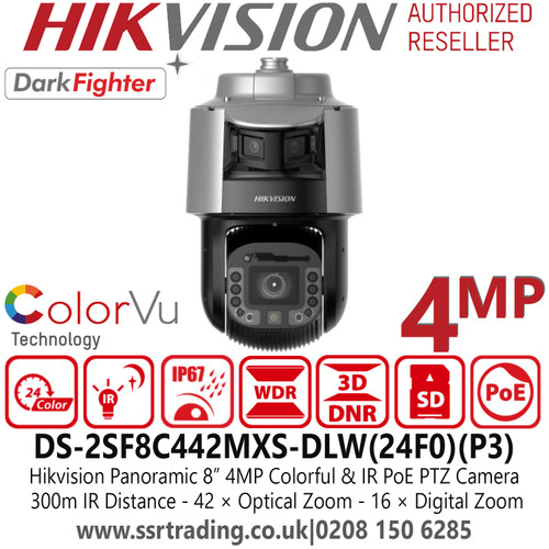 DS-2SF8C442MXS-DLW(24F0)(P3) Hikvision Panoramic 4MP IP PoE PTZ Camera with 24/7 Colorful Imaging and Excellent Low-Light Performance with DarkFighter Technology 