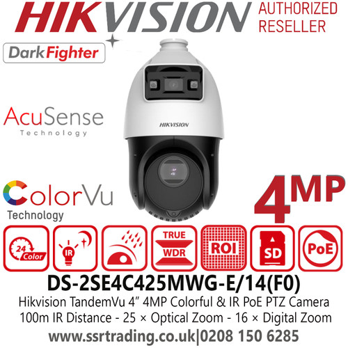 Hikvision DS-2SE4C425MWG-E/14(F0) IP PoE 4MP ColorVu AcuSesne DarkFighter TandemVu  PTZ Camera