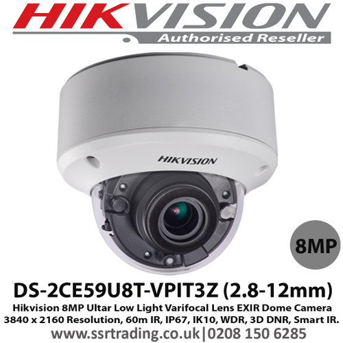  Hikvision 8MP 4K 2.8 - 12 mm motorized varifocal lens 60m IR IP67 IK10 WDR 3D DNR EXIR TVI/CVBS - (DS-2CE59U8T-VPIT3Z)