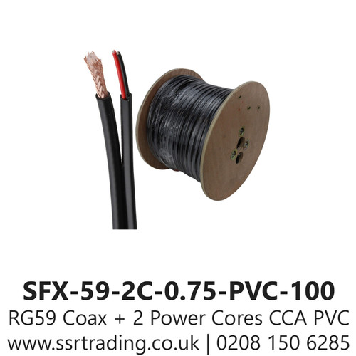 100M RG59 & POWER CABLE COLOR IN BLACK - SFX-59-2C-0.75-PVC-100