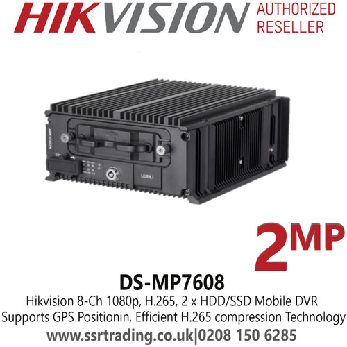 DS-MP7608 Hikvision 8 Channel 2MP H.265, 2 x HDD/SSD Mobile DVR, Supports GPS Positioning, Efficient H.265 Compression Technology 