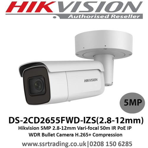  Hikvision  5MP 2.8-12mm Vari-focal 50m IR  H.265+ Compression PoE IP WDR Bullet Camera - DS-2CD2655FWD-IZS