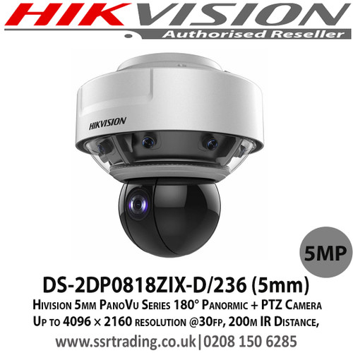 Hikvision 5MP 36× Optical Zoom, 16× Digital Zoom 20m IR PanoVu Series 180° Panoramic + PTZ Camera - DS-2DP0818ZIX-D/236(5mm)