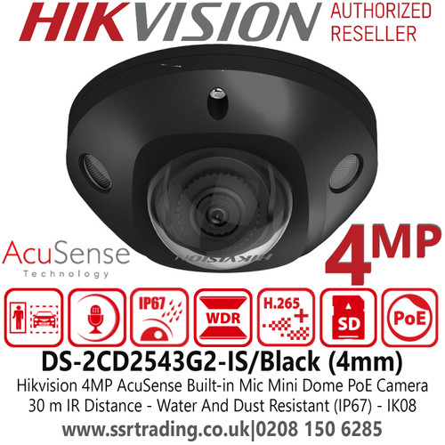 Hikvision 4MP PoE IP AcuSense  Built in Mic Camera with 4mm Lens, 30m IR Range, Water And Dust Resistant (IP67) And Vandal Resistant (IK08) - DS-2CD2543G2-IS/B(4mm) 