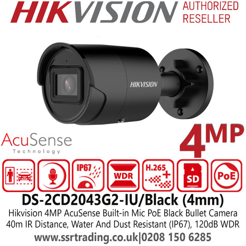 Hikvision DS-2CD2043G2-IU (4mm)/Black 4MP AcuSense Outdoor Black PoE Camera 