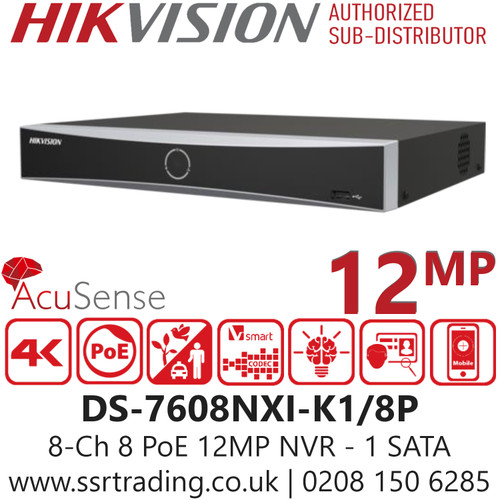 Hikvision 8Ch AcuSense 4K NVR - No PoE - H.265+ Compression - DS-7608NXI-K1