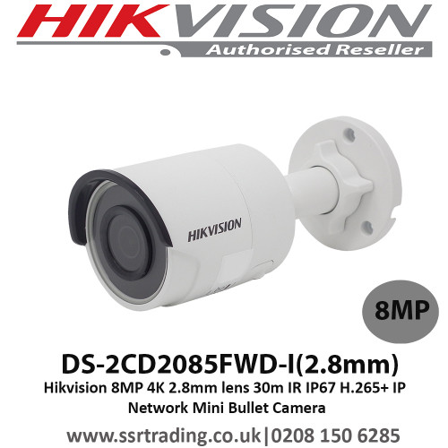 Hikvision -  8MP 2.8mm lens 30m IR IP67 H.265+ IP Network Mini Bullet DS-2CD2085FWD-I