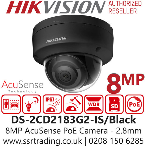 Hikvision DS-2CD2183G2-IS/Black (2.8mm) 8MP AcuSense Vandal WDR Fixed Dome IP PoE Camera in Black Color