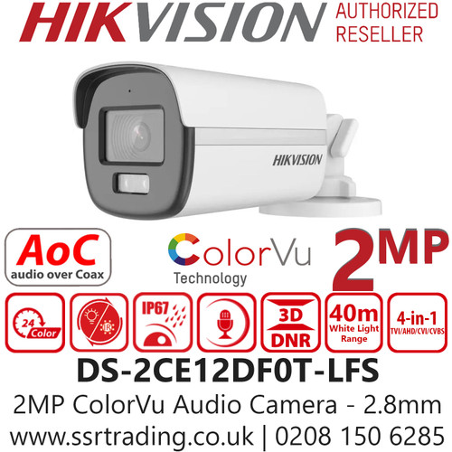 Hikvision 2MP Smart Hybrid Light with ColorVu 4-in-1 TVI Bullet Camera with 2.8mm Fixed Lens - DS-2CE12DF0T-LFS(2.8mm)