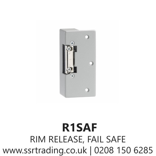 Rim release, fail safe, Euro style electric release, supplied with rim case. This fail safe version is suitable for use with dc current only. Recommended for low security internal use - R1SAF 