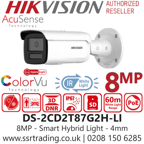 Hikvision 4K/8MP Smart Hybrid Light with ColorVu Bullet IP PoE Camera Smart Dual-Light: Advanced Technology With Long Range - DS-2CD2T87G2H-LI (4mm)