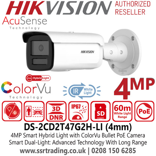 Hikvision 4MP Smart Hybrid Light with ColorVu Bullet IP PoE Camera - DS-2CD2T47G2H-LI (4mm) 
