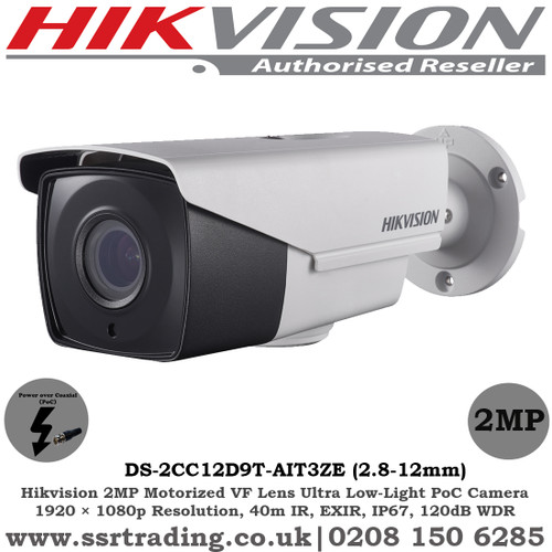 Hikvision 2MP 2.8-12mm Motorized Vari-focal Lens 40m IR Turbo HD Ultra Low-Light EXIR PoC Bullet Camera -  (DS-2CC12D9T-AIT3ZE)