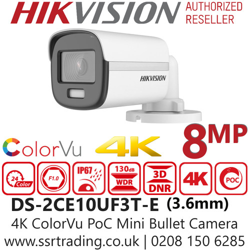 DS-2CE10UF3T-E (3.6mm) Hikvision 8MP ColorVu PoC Mini Bullet Camera