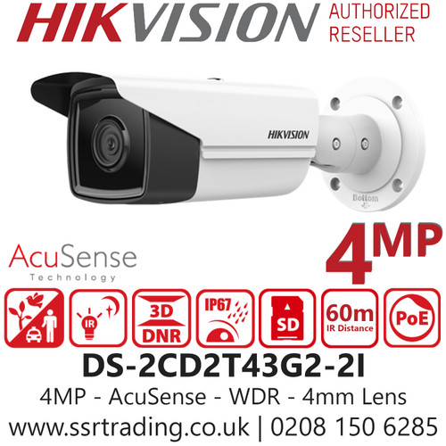 Hikvision 4MP AcuSense Bullet PoE Camera - DS-2CD2T43G2-2I (4mm)