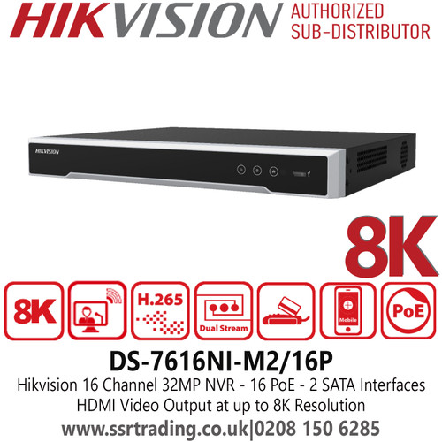 Hikvision 16 Ch 8K/32MP 16 PoE NVR - 2 SATA - DS-7616NI-M2/16P 