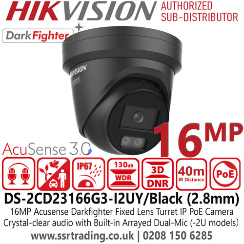 Hikvision 16MP Acusense Powered by Darkfighter Fixed Lens Black Turret ...