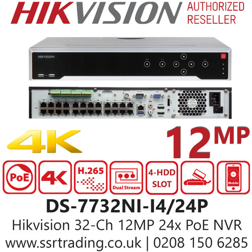 Hikvision 32 Channel 32CH 12MP 4K 24x PoE Port NVR - DS-7732NI-I4/24P