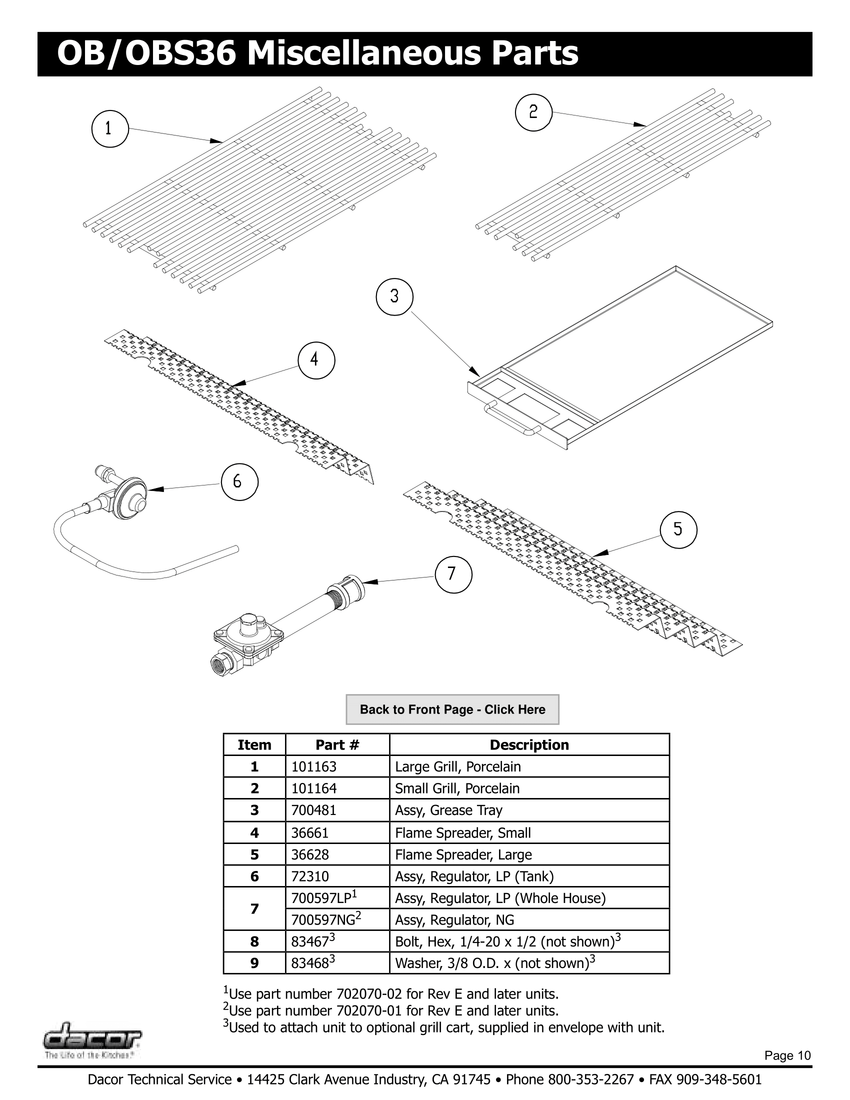 Dacor OB36 Miscellaneous Parts Schematic