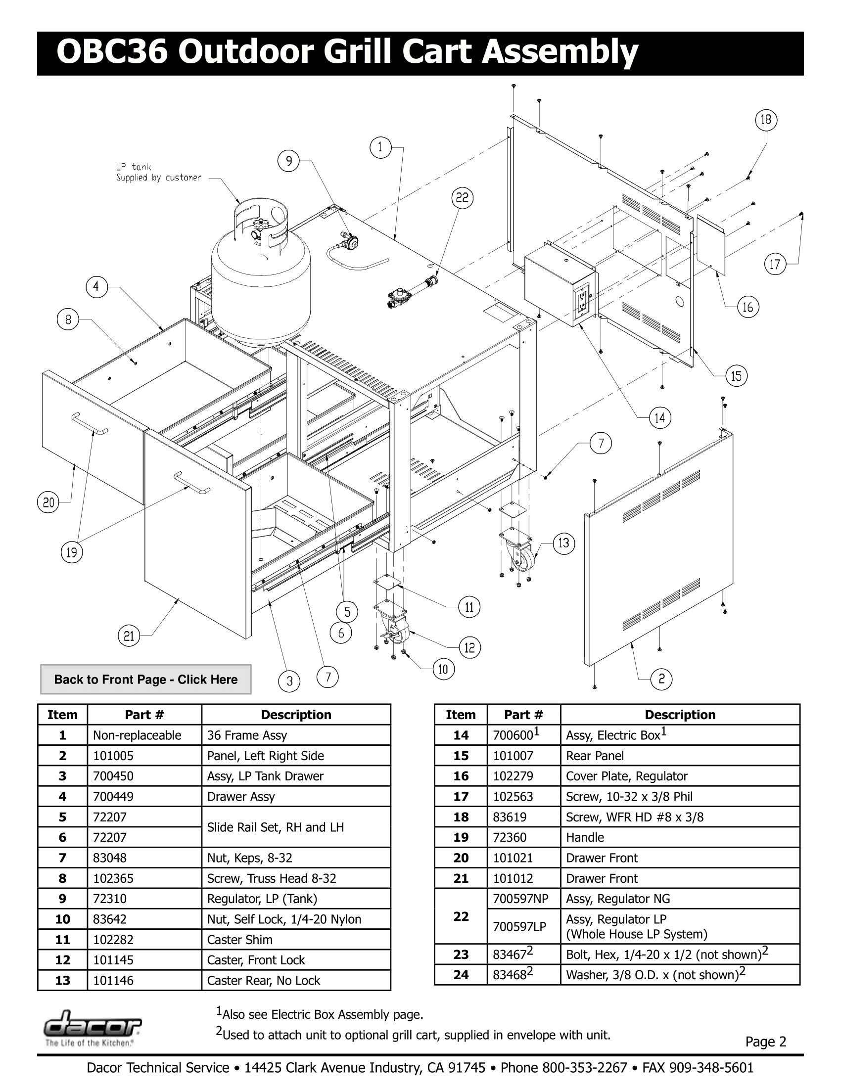 Dacor OBC36 Assembly Schematic