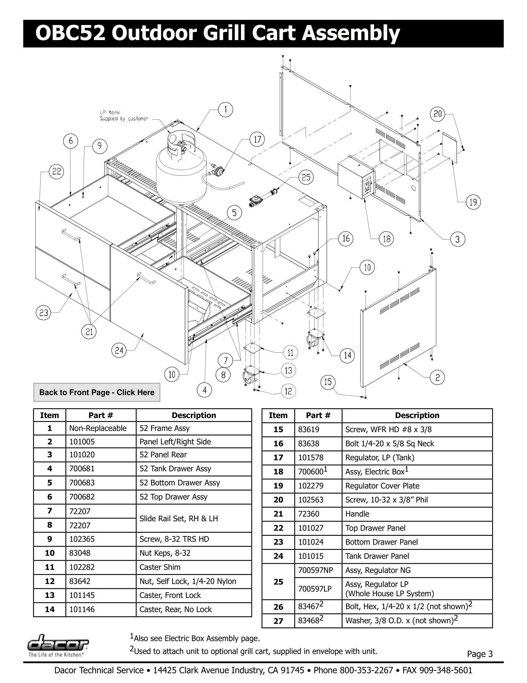 Dacor OBC52 Assembly Schematic