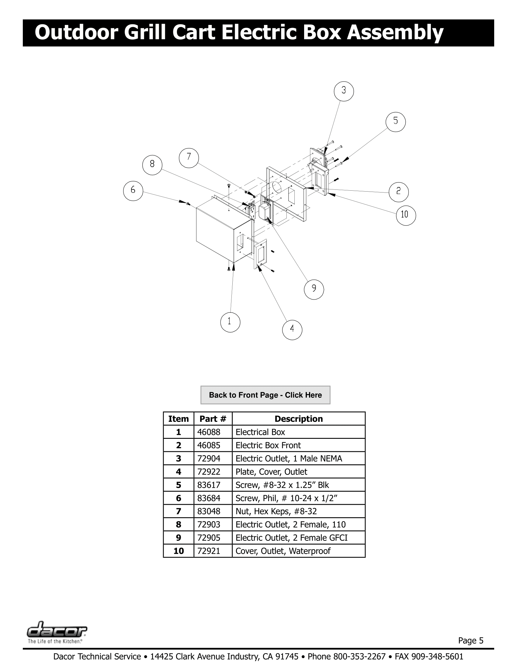 Dacor OBC52 Electric Box Assembly Schematic