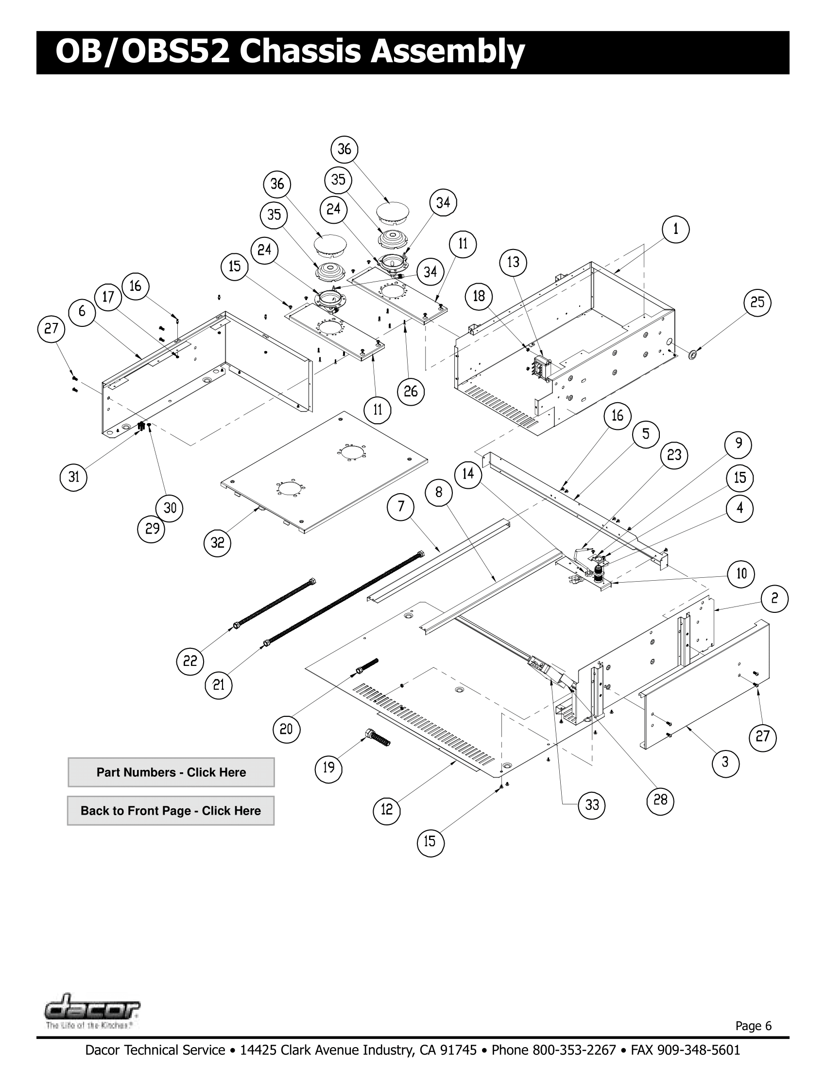Dacor OBS52 Chassis Assembly Schematic