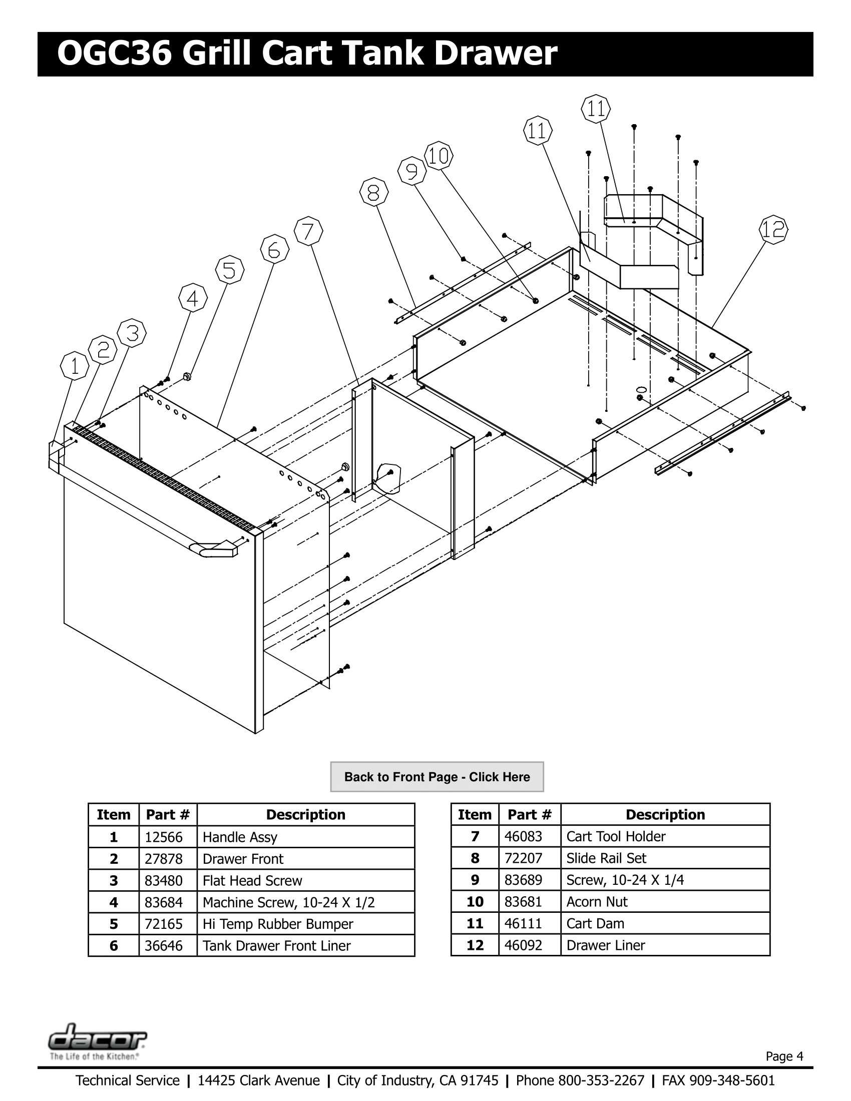 Dacor OGC36 Tank Drawer Schematic Dacor OGC36 Tank Drawer Schematic