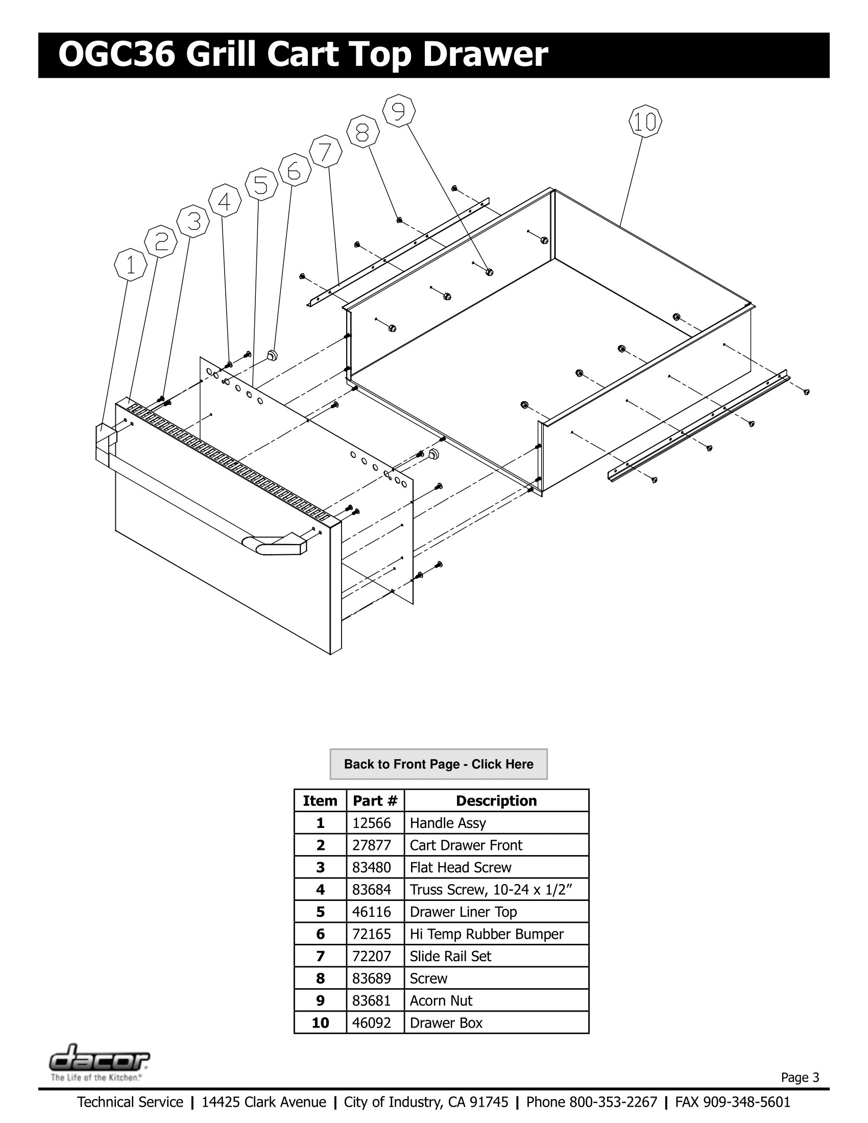 Dacor OGC36 Top Drawer Schematic