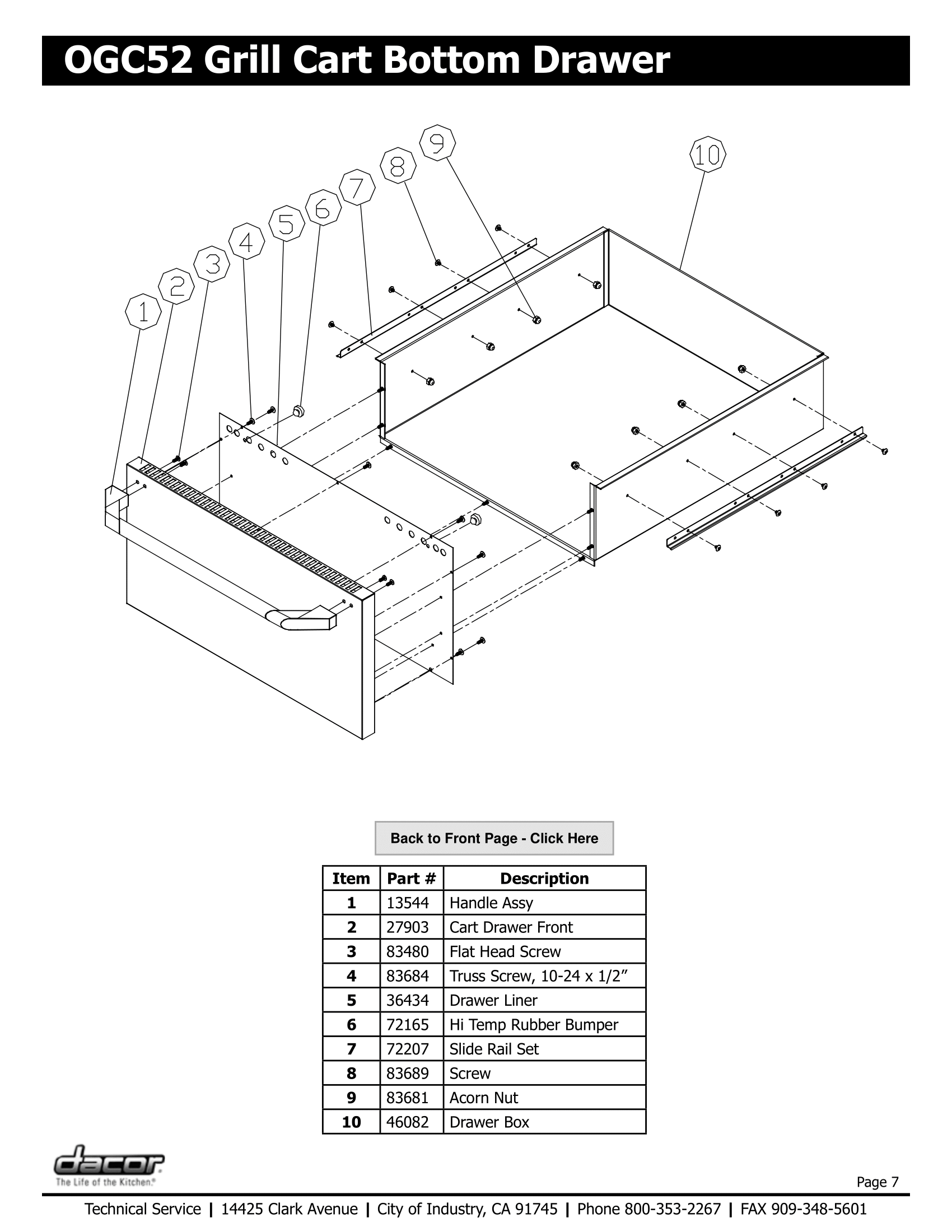 Dacor OGC52 Bottom Drawer Schematic