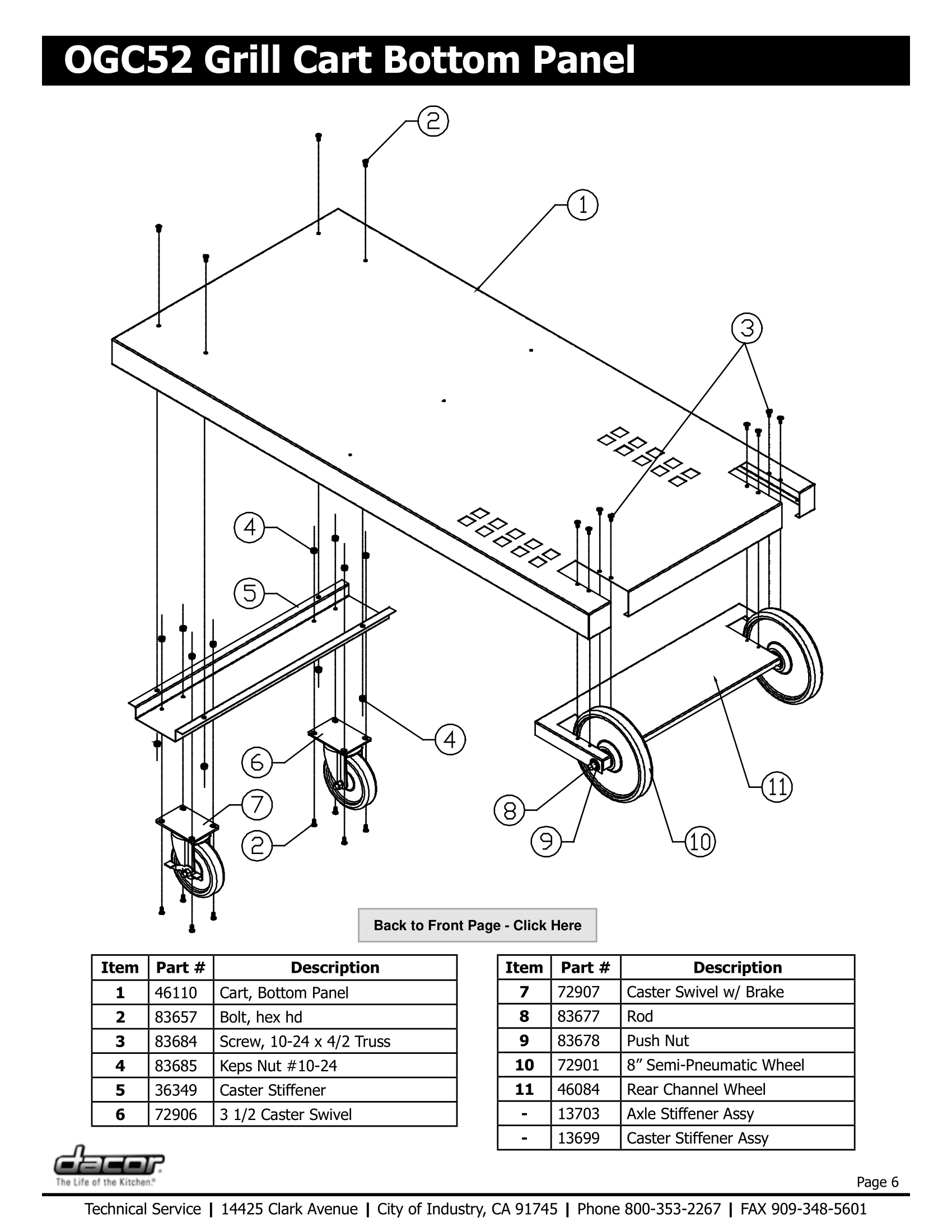 Dacor OGC52 Bottom Panel Schematic