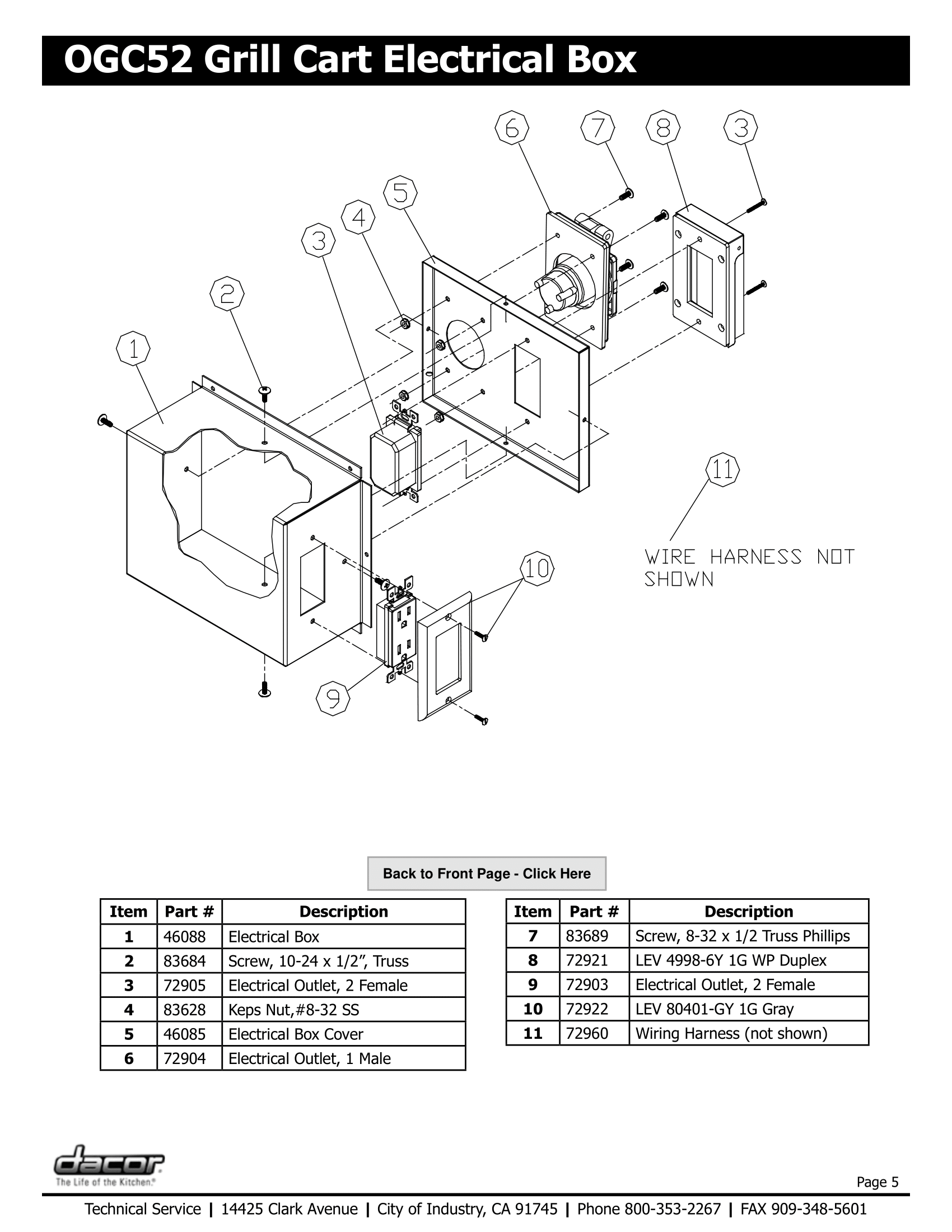 Dacor OGC52 Electrical Box Schematic