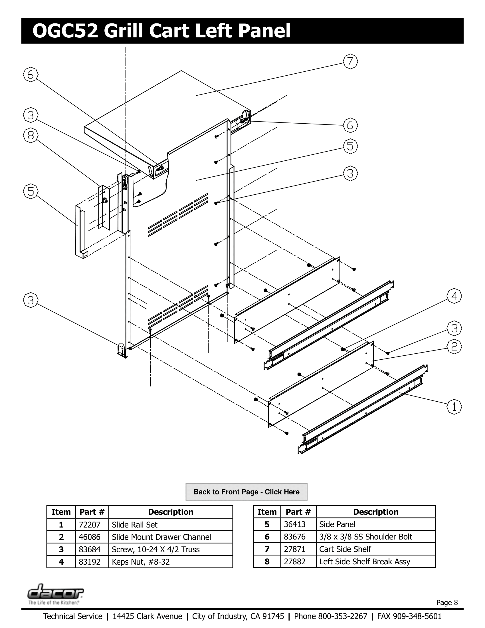 Dacor OGC52 Left Panel Schematic