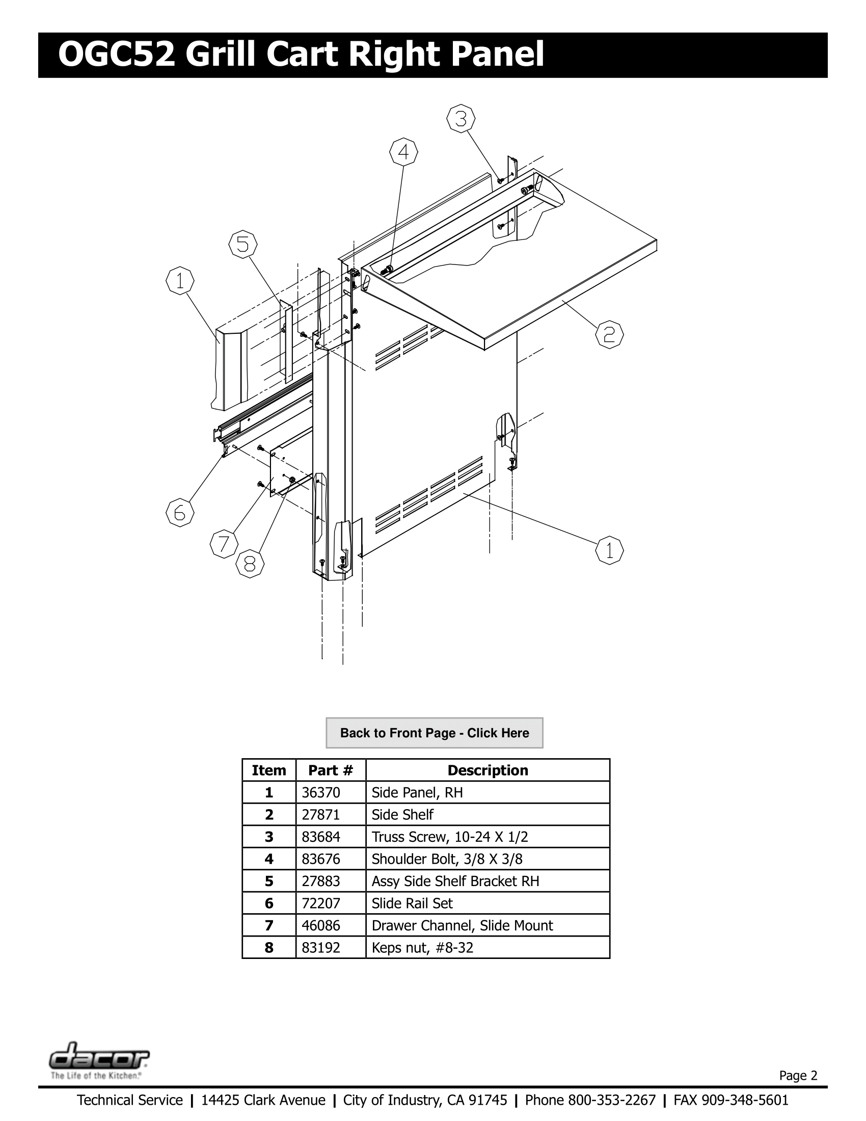 Dacor OGC52 Right Panel Schematic