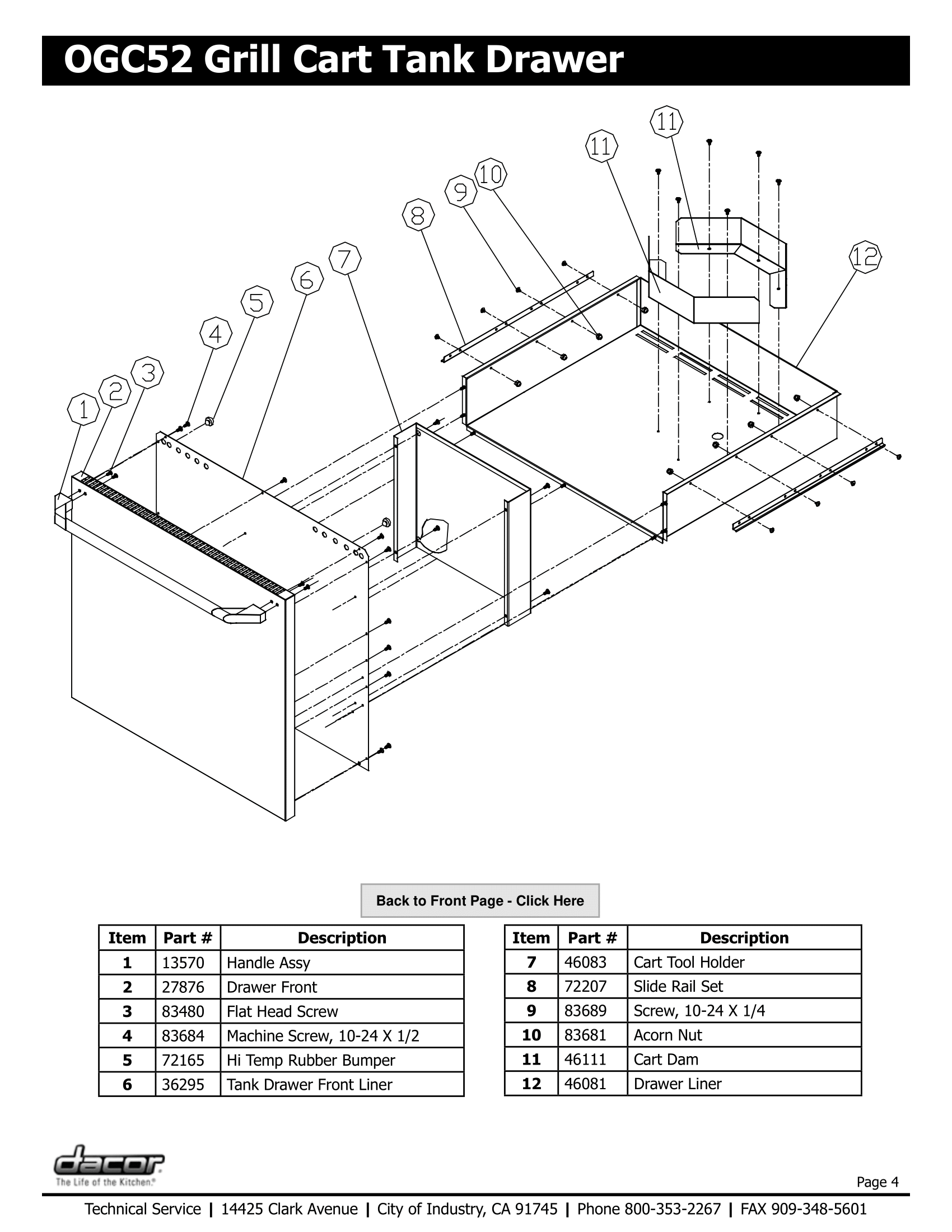 Dacor OGC52 Tank Drawer Schematic