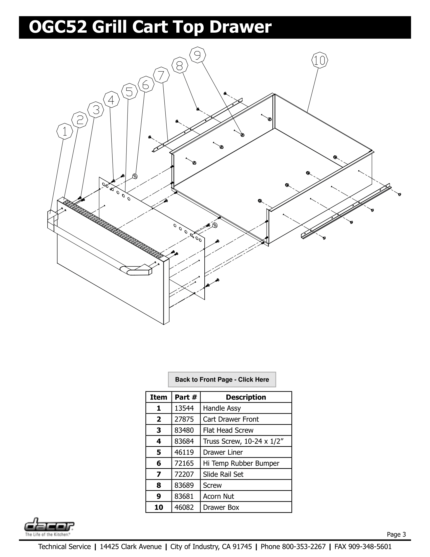 Dacor OGC52 Top Drawer Schematic