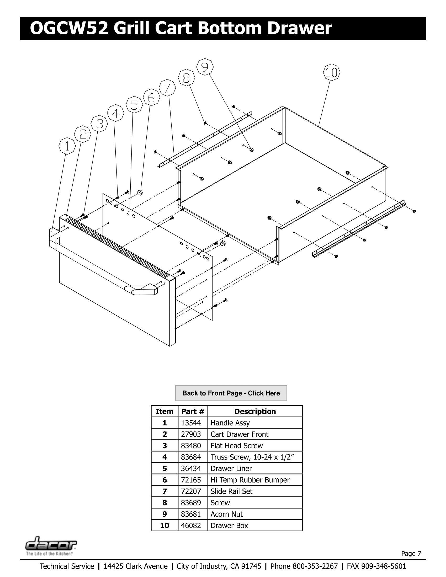 Dacor OGCW52 Bottom Drawer Schematic