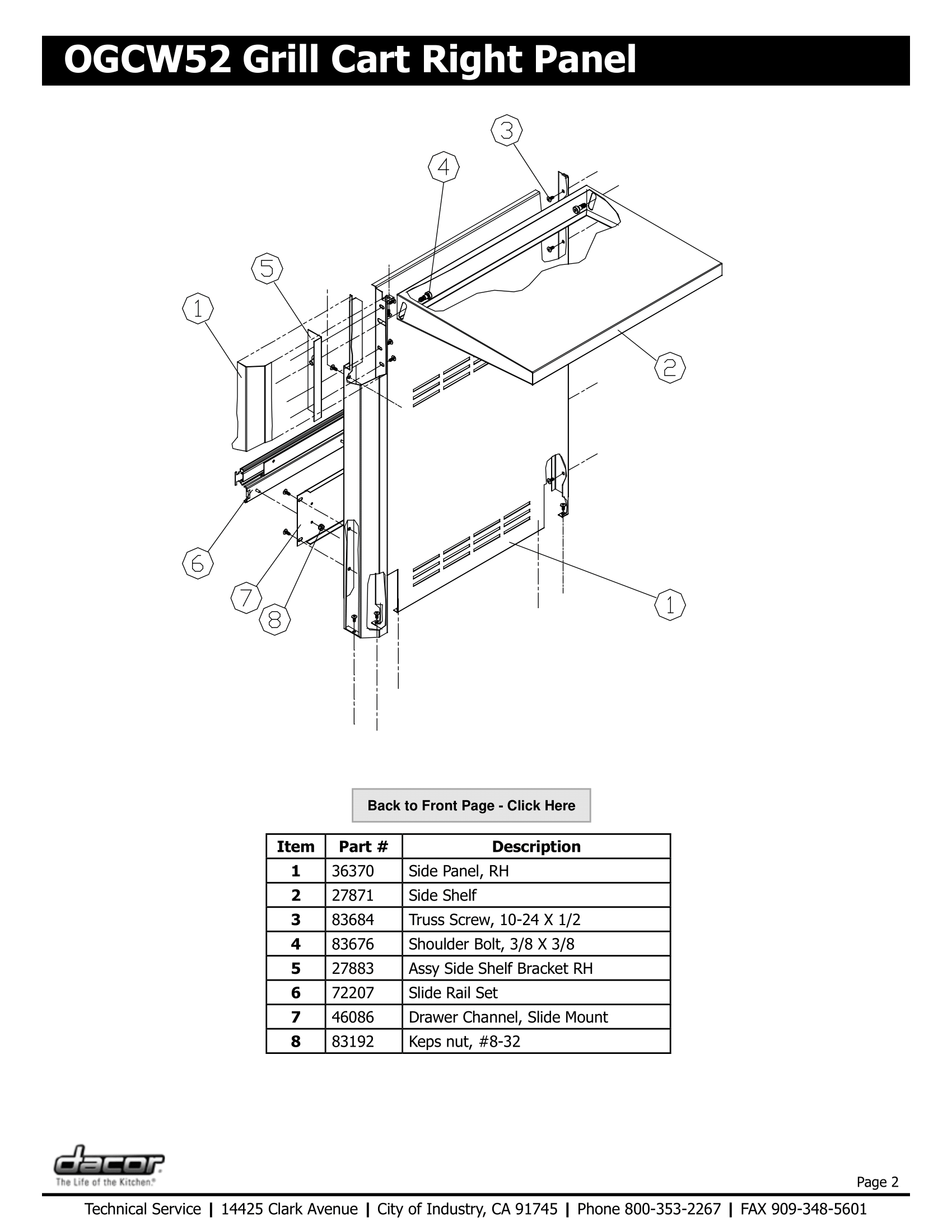 Dacor OGCW52 Right Panel Schematic