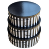MADE IN USA - XL Rigid Hat Box Set of 3 Boxes - Black & White Stripe - XL Nest: 20", 22" & 24" diameters
